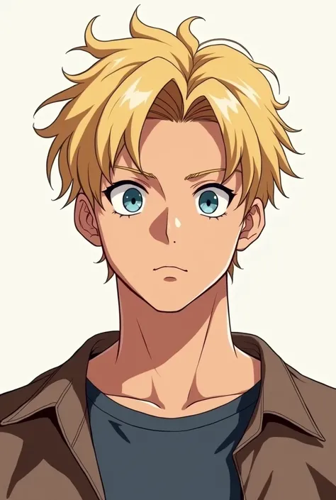 Blonde blue eyes anime style digital male 25 years old with masculine features 