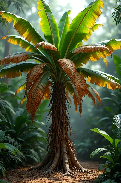 Banana tree with dry leaves