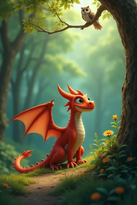 He wished he could say the words correctly. He wished he could roar like the other dragons..  Later that day, feeling discouraged, Paco flew to the edge of the forest. He perched on a branch, watching the clouds pass by. Suddenly he heard a soft voice.
 He...