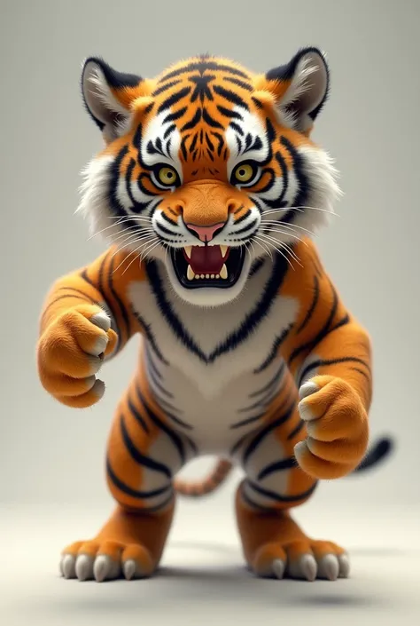 (photorealism:1.2), Young tiger, Imponent tiger, smalls eyes, Tiger Draw, Excited position 