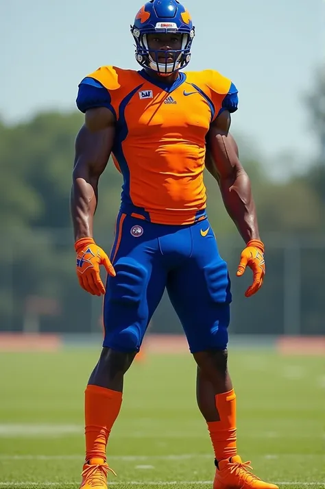 Design me a football uniform with orange and blue colors 