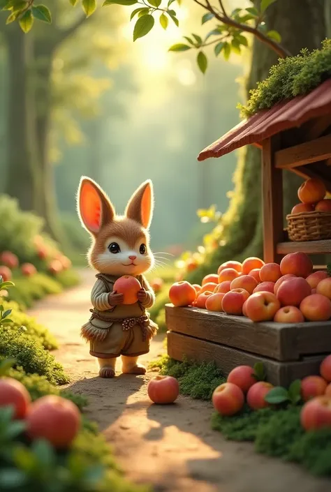 Ternurin (Sylvanian) selling peaches at a stand 