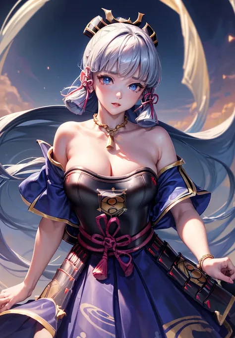 ((masterpiece)),(bestquality),((ultra-detailed)), ((beautiful detailed sky)), ((cinematic lighting)), depth of field, (dynamic angle),detailed lighting,((beautiful detailed eyes)), (night sky view), red lip, eyeshadow,large breast, cleavage, ((wearing tiny...