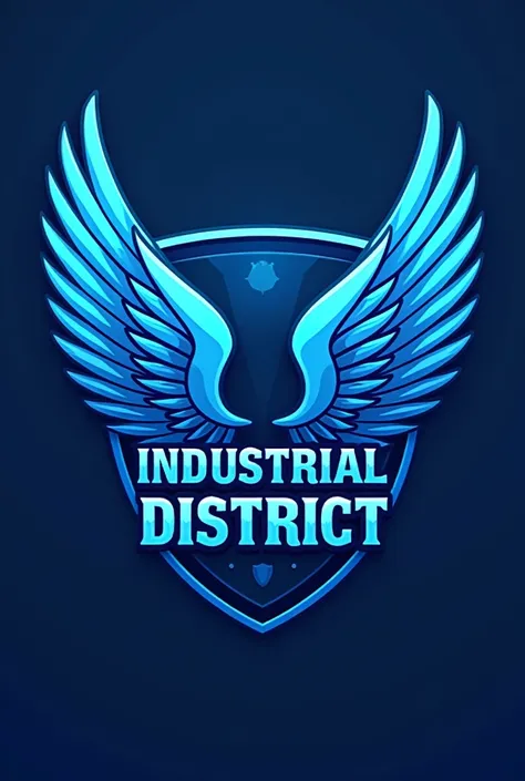 Create a football team crest. in blue color. with angel wings. Club name is Industrial District.