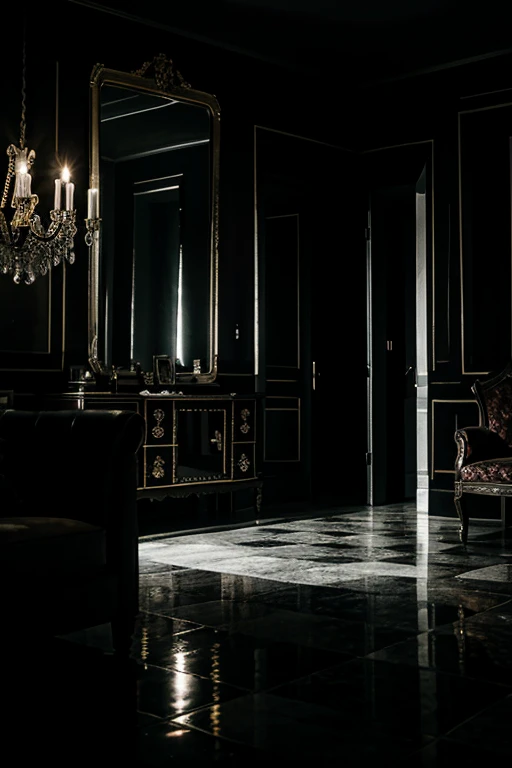 Dark, gloomy house of mirrors