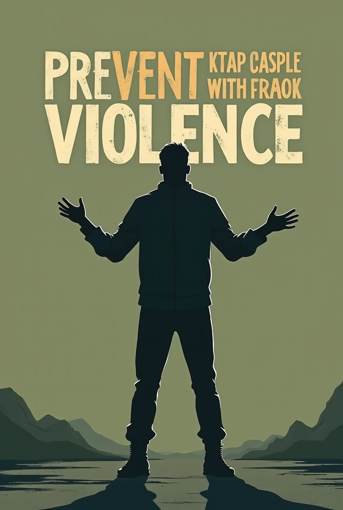 Create a promotional poster about the prevention of physical violence using an olive green color playing with color and shadows And add an inspirational phrase 