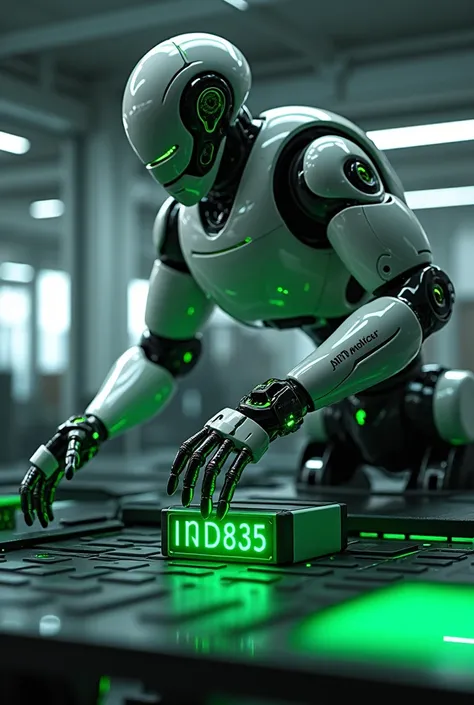 I want an image related to INDUSTRIAL AUTOMATION that highlights the green color, black and white and say "IND835" 