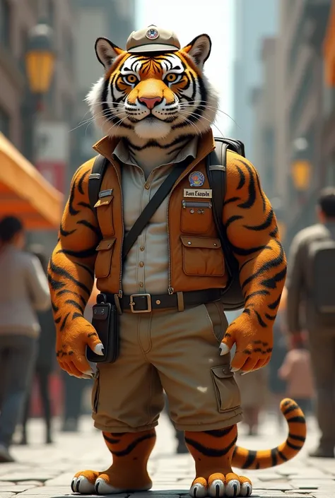 Tiger person wearing tour guide uniform