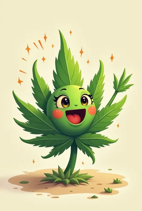 Marijuana leaf with smiling face and brilliant idea


