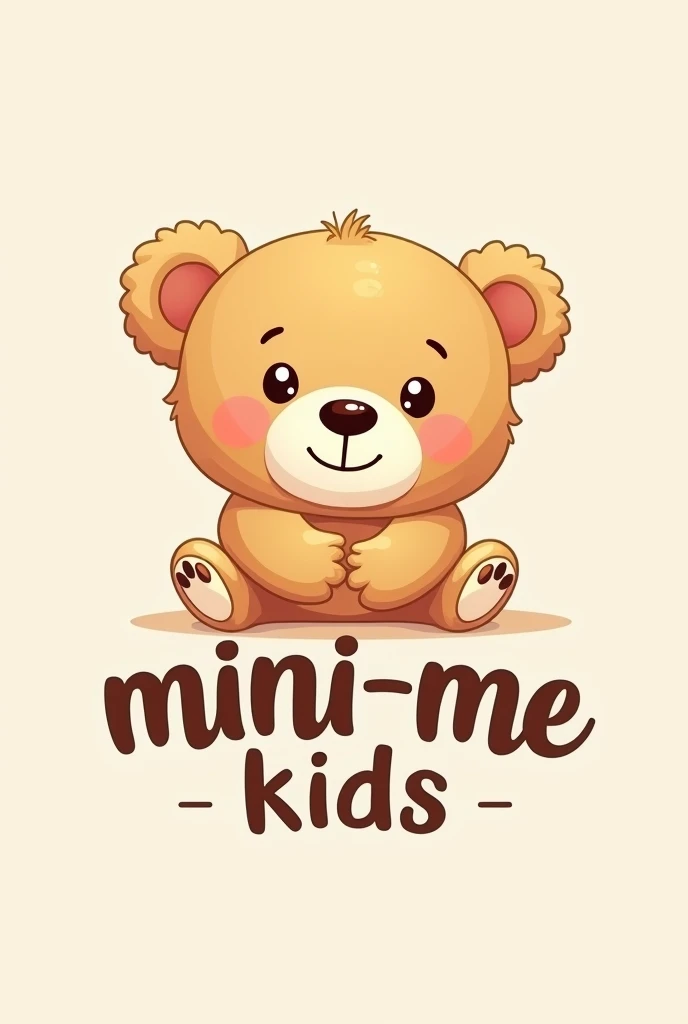 Make me a logo of a super cute teddy bear Hugging the following phrase " mini-me kids "