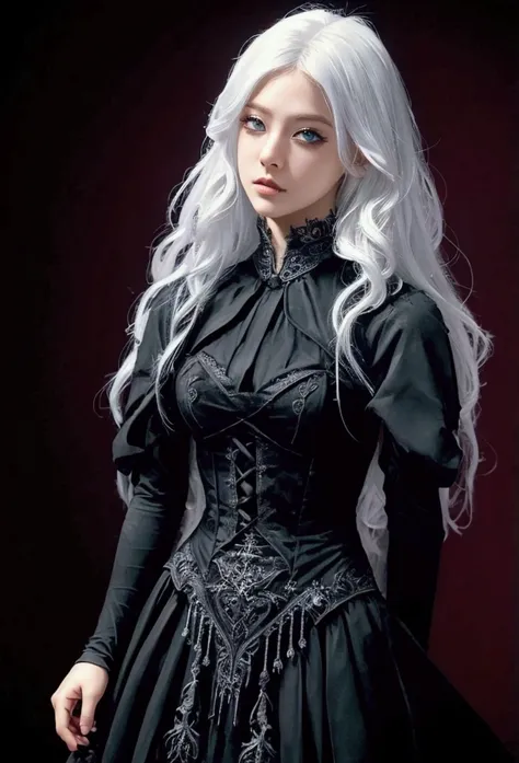 ((Highest quality)), ((masterpiece)), (detailed), church,White Hair,Fantasy,Gothic Dress,