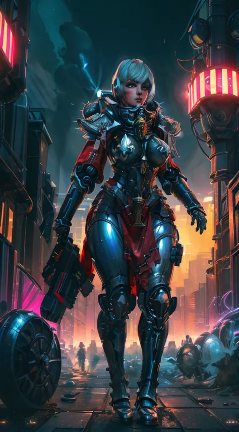 a robot girl adepta sororitas with a futuristic appearance and advanced technology, (ultra-detailed,realistic:1.37), [prostituta...