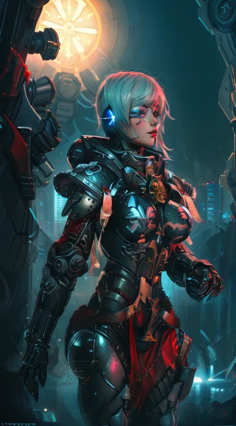 a robot girl adepta sororitas with a futuristic appearance and advanced technology, (ultra-detailed,realistic:1.37), [prostituta...