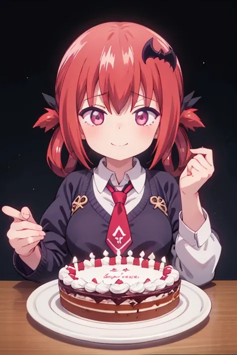 (Highest quality,masterpiece), One girl、alone, cute、smile、Detailed Background, Gavriel Dropout、Satanichia Kurumizawa、Birthday cake、Big Breasts
