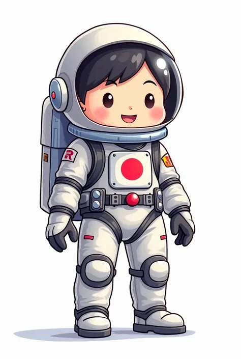 Astronaut mascot、The Japanese flag on the spacesuit、Background is white、study