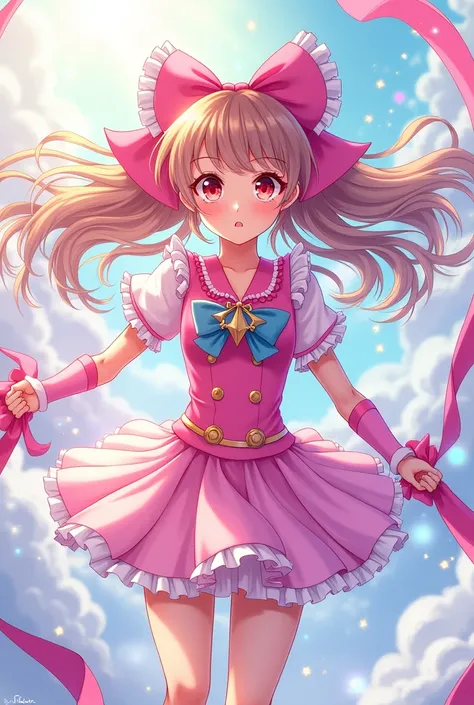 Magical girl tied with ribbon in anime drawing