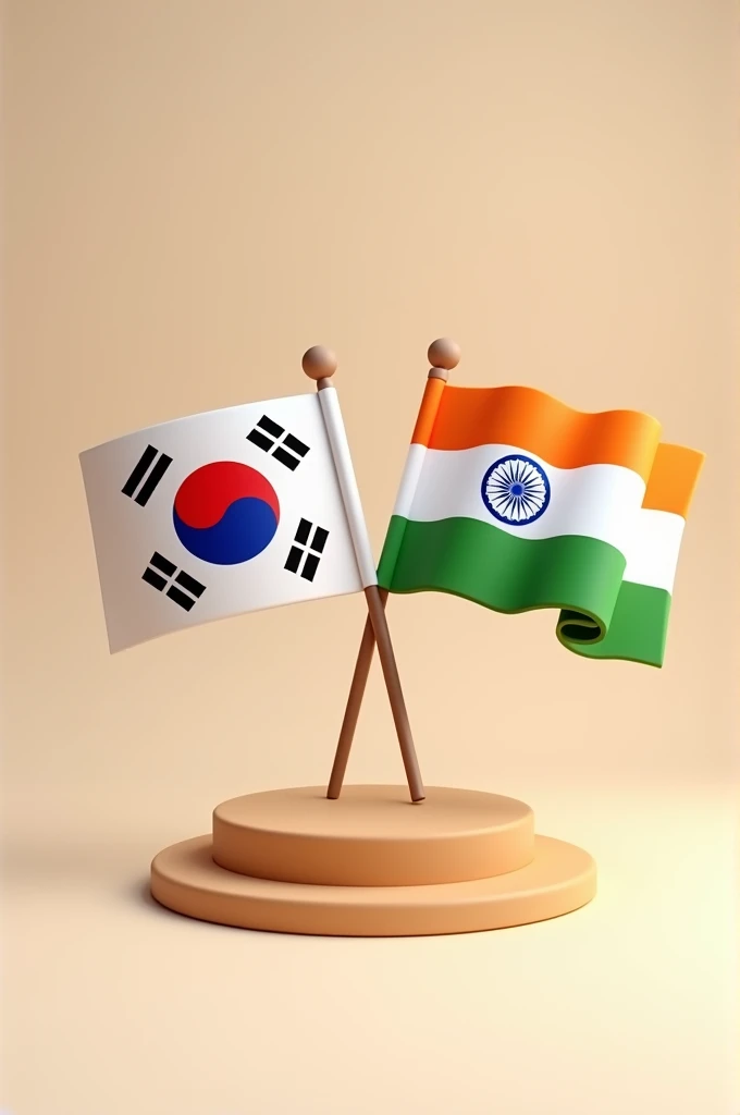 I want Korean flag along with Indian flag cartoon style 3D image