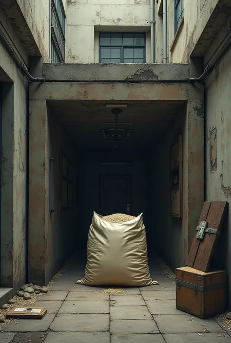 Bomb bunker in ground floor cover with a bag of rice