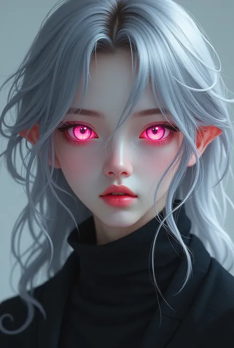 Hyunjin ( Stray Kids) (foto realist),( demon seeds) ,(grey hair) (pink eyes),(tender), (realist)