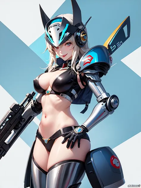 Female anime style Dorbach,Helmet ,Mecha Bikini 2D, ((Sticking out tongue)),Nipples are visible((Highest quality)), ((masterpiece)), (detailed) ((Centered Images)) smile