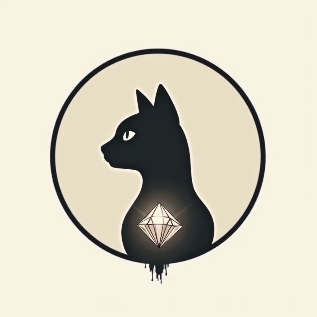 simple, cool, Symbol Logo, Face Profile, 8k, cat, Crystal floating in a circle, emblem, 크리스탈 원안에 크리스탈 cat