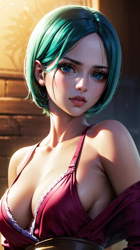 1 girl, green hair, blue eyes, inspired by Ikezawa Reiko, anime art, conceptual art, turquoise blue green hair, female anime character, Lucy the anime girl, full body anime female art, anime character, futuristic anime girl, Hatsune Miku short hair, 12 zod...