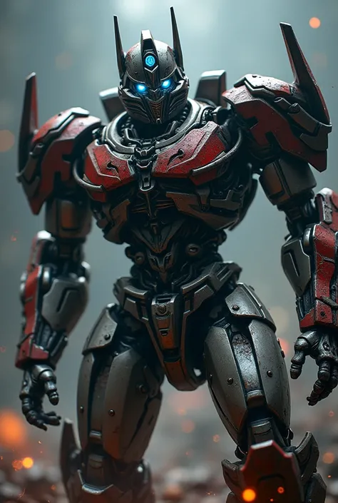 realistic, detailed, mechanical robot, Optimus Prime, transformers, detailed metallic body, glowing blue eyes, transforming, dynamic pose, battle-damaged, blood dripping, Kirito body, dismembered, brutally killed, gore, dark and gritty, cinematic lighting,...