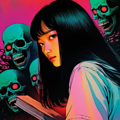 An illustration、art、80s Thai horror movie poster, Supervised by Junji Ito、Attention to detail, Realistic Shadows、Analog Style, chromatic aberration, Surrealism、Complementary Gradient, a letter from death