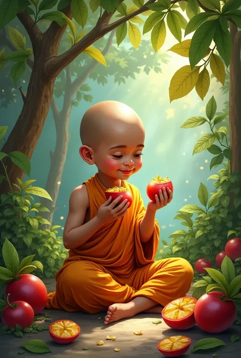  VeryLittle Monk Eating Mangosteens