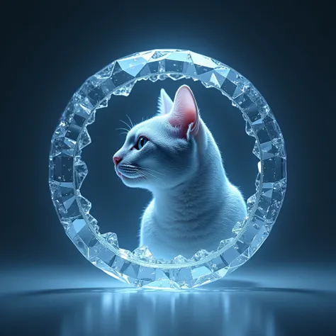 cool, Symbol Logo, Face Profile, 8k, cat, floating in a circle, Crystal emblem, 크리스탈 원안에 크리스탈 cat