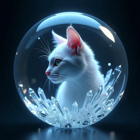 cool, Symbol Logo, Face Profile, 8k, cat, floating in a circle, Crystal emblem, 크리스탈 원안에 크리스탈 cat