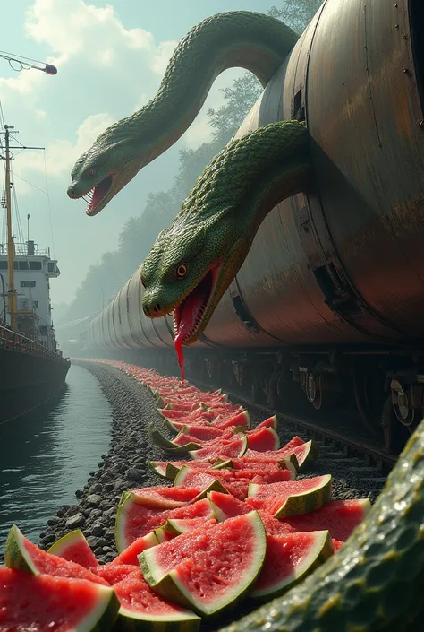 Train and ship accident big snakes and watermelon sandwich 