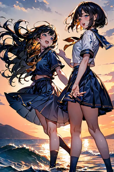 Browsing Caution,​(Highest quality, 8k, masterpiece:1.3,beautiful girl), (Very detailed)Glowing Skin,(((Woman 1))),((Short sleeve, cute navy sailor suit, Navy Pleated Skirt, Navy sailor collar, Blue Sailor Scarf, socks, Brown Loafers)), (Perfect Anatomy, A...