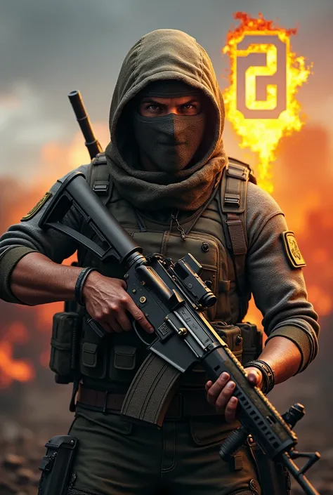 Pubg character with m416 gun and logo name C2GAMING  with fire