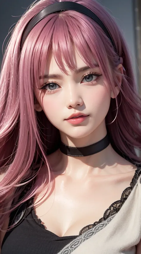 eye reflection, pink hairband, UHD, retina, masterpiece, ccurate, anatomically correct, textured skin, super detail, high details, high quality, best quality, highres, 1080P, HD, 4K, 8k, 16k