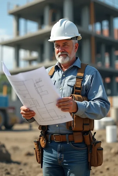 Electricalal engineer with white hard hat holding a blueprint boy