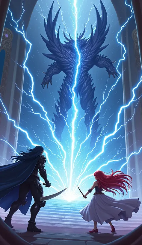 In the heart of the Storm Kingdom’s throne room, a fierce battle rages as Voltex and Seraphina confront the mighty Lightning Demon. The room is alive with electric energy, bright flashes of lightning illuminating every corner.

Voltex stands resolute, his ...