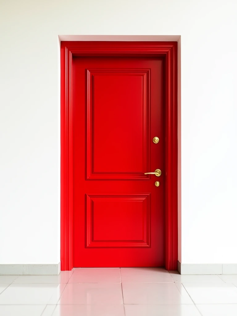 Residential door, red, white background