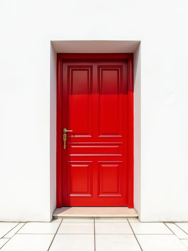 Residential door, red, white background