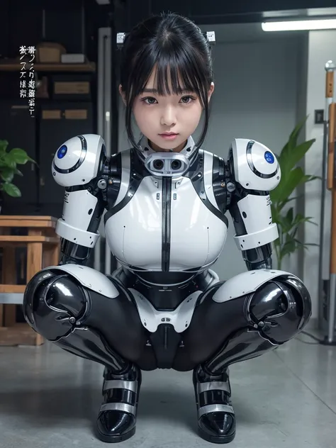 masterpiece, Highest quality, Very detailed, Japaese アンDroid girl,Portraiture,Plump,Thick,Control panel,アンDroid,Droid,Mechanical Hand, robotの腕と脚, Black Hair,Blunt bangs,perfect robot girl,Long tube,A thick cable was attached to her neck.,アンDroid,robot,huma...