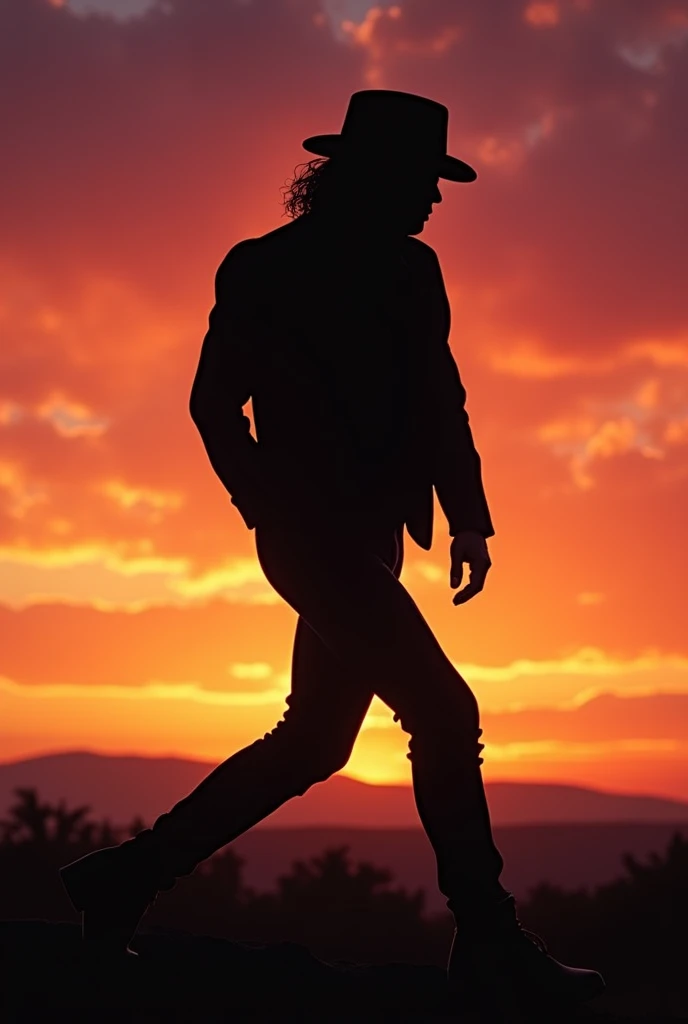 Silhouette of Michael Jackson at sunset 
