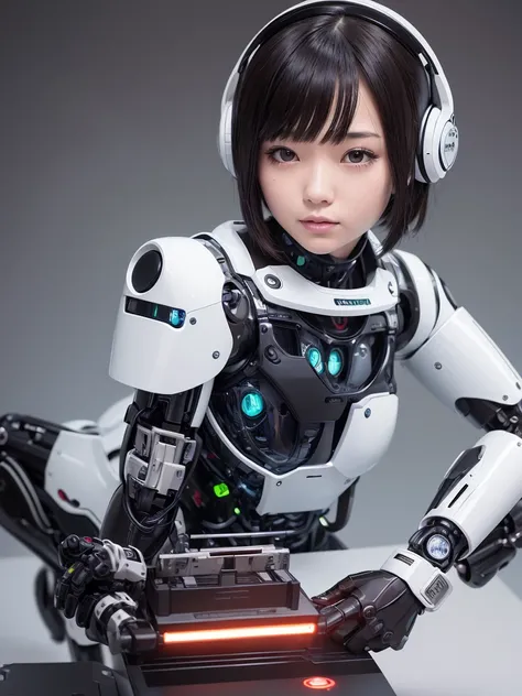 masterpiece, Highest quality, Very detailed, Japaese アンDroid girl,Portraiture,Plump,Thick,Control panel,アンDroid,Droid,Mechanical Hand, robotの腕と脚, Black Hair,Blunt bangs,perfect robot girl,Long tube,A thick cable was attached to her neck.,アンDroid,robot,huma...