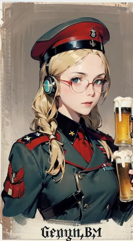 masterpiece, best quality, highres, 1girl, cammy white, twin braids, long hair, blonde hair, antenna hair, beret, (red headwear:1.3), blue eyes, scar on cheek, green leotard, large boob 36 DD, sleeveless, red gloves, fingerless gloves, camouflage,in a bar,...