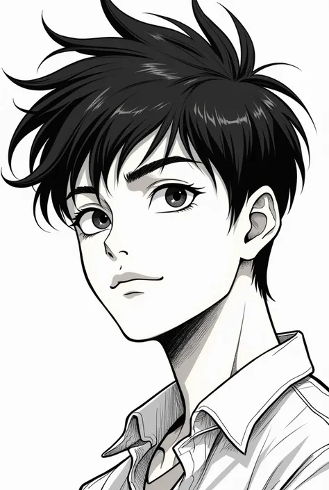 Black hair mash、Handsome high school boy。Line drawing please