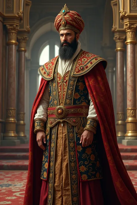 A Sultan of Ottoman empire standing with royal clothes