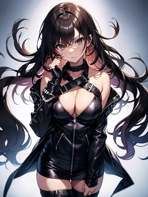 rider, Black Leather Jacket, Big Tits:1.5, Big Tits:1.5, Big Tits:1.5, Misaka Mikoto, 1girl, black choker, uhd, retina, masterpiece, ccurate, anatomically correct, textured skin, super detail, high details, high quality, best quality, highres, 4K