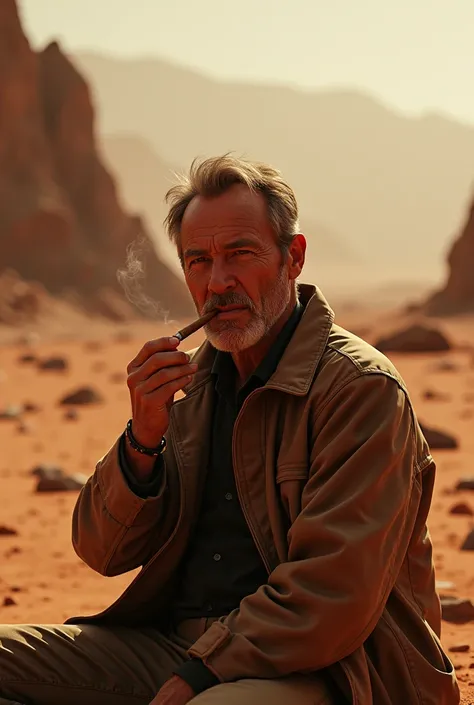 Kevin costner smoking cigar on mars.