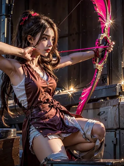 Close-up shot of teenage girl posing with bow in hand