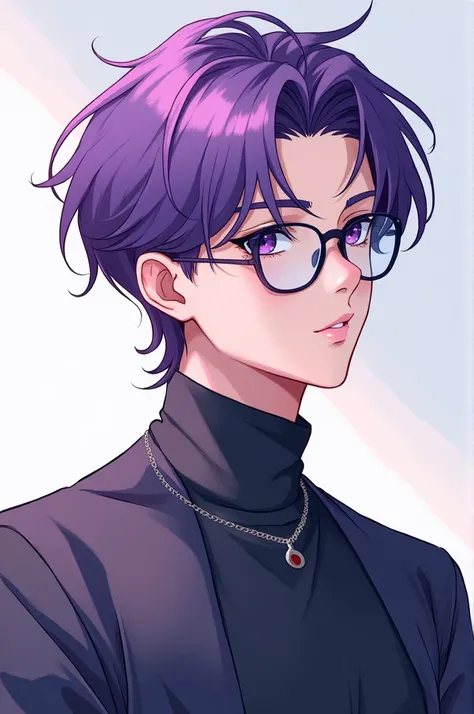 Anime Thin Eyewear Purple Hair Male
