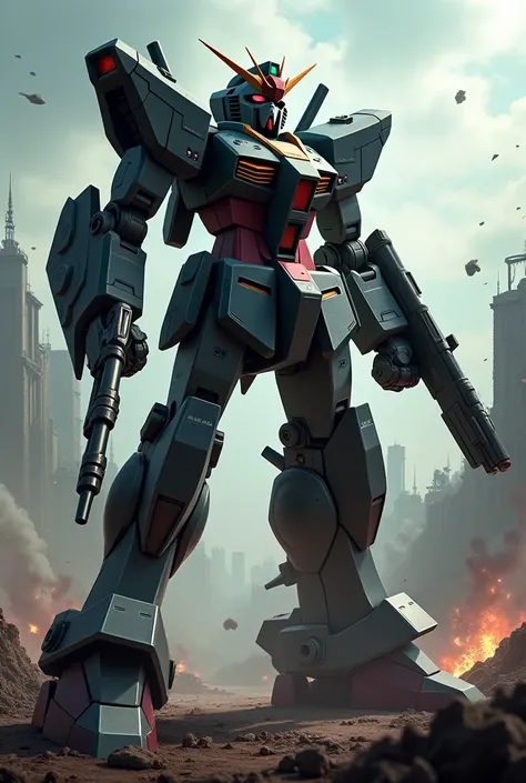 A Strike Noir Gundam (Mobile Suit Gundam SEED C.E. 73: Stargazer) destroying a country

